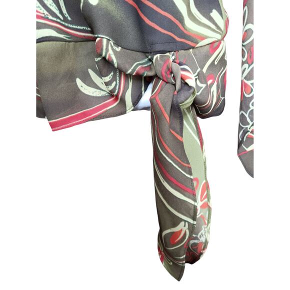 VINTAGE 90s Y2K Boho Blouse Top 14W Artsy Floral Green Brown‎ Orange V-Neck - Picture 7 of 11